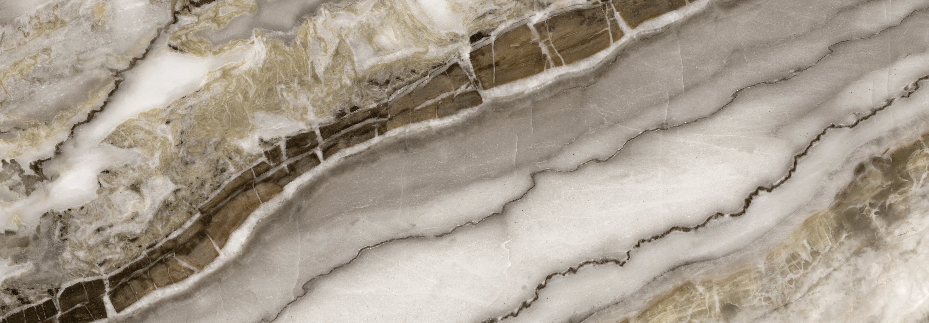 FX‑039 Calacatta Light Brown flexible marble panel showcasing rich light brown and taupe veins sweeping across a soft white background with subtle cream and gray accents, by Dunya Home Design
