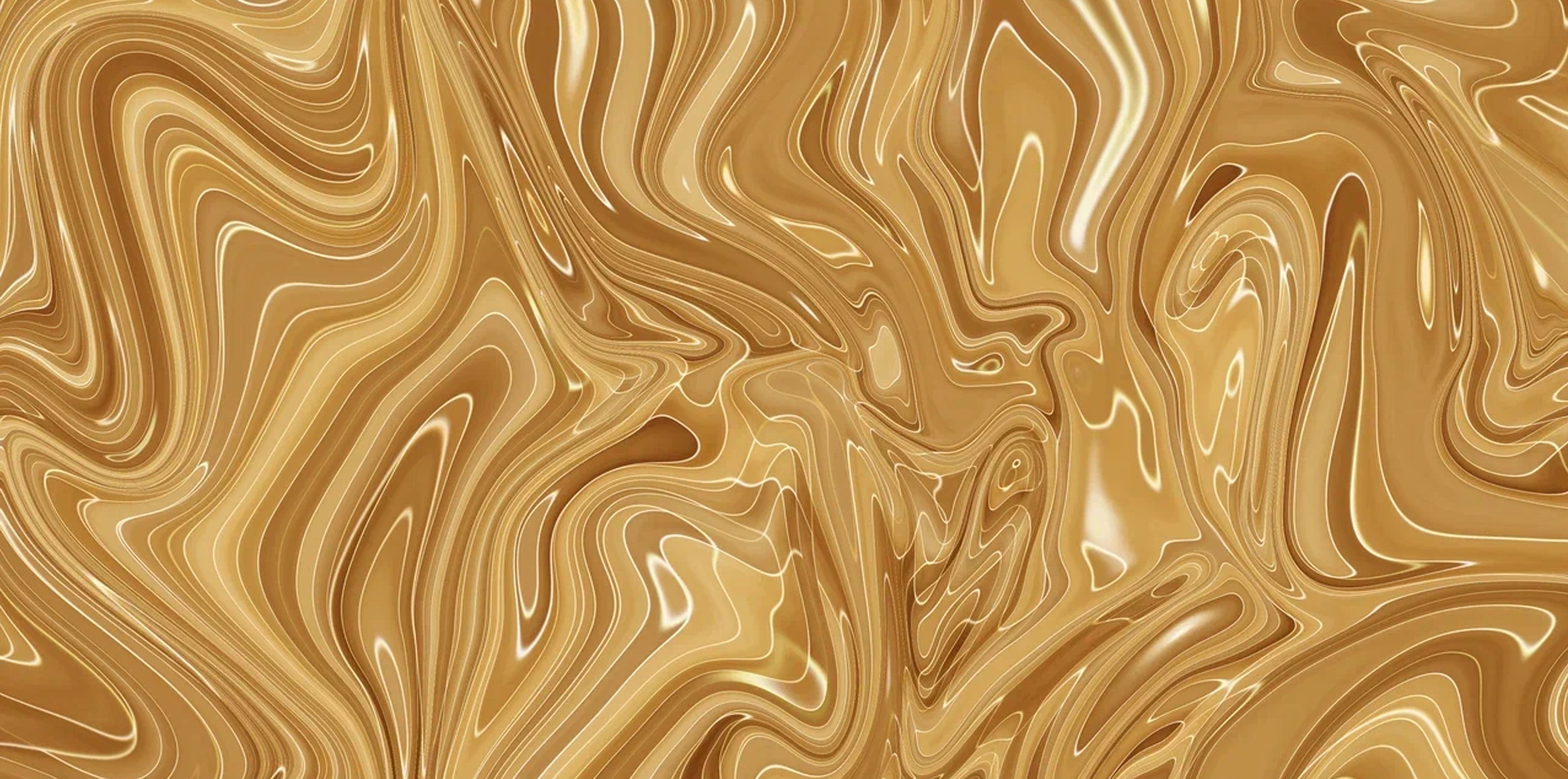 FX‑114 Liquid Gold Wave flexible marble panel showcasing fluid metallic gold wave patterns with glossy highlights and smooth undulating lines, by Dunya Home Design.