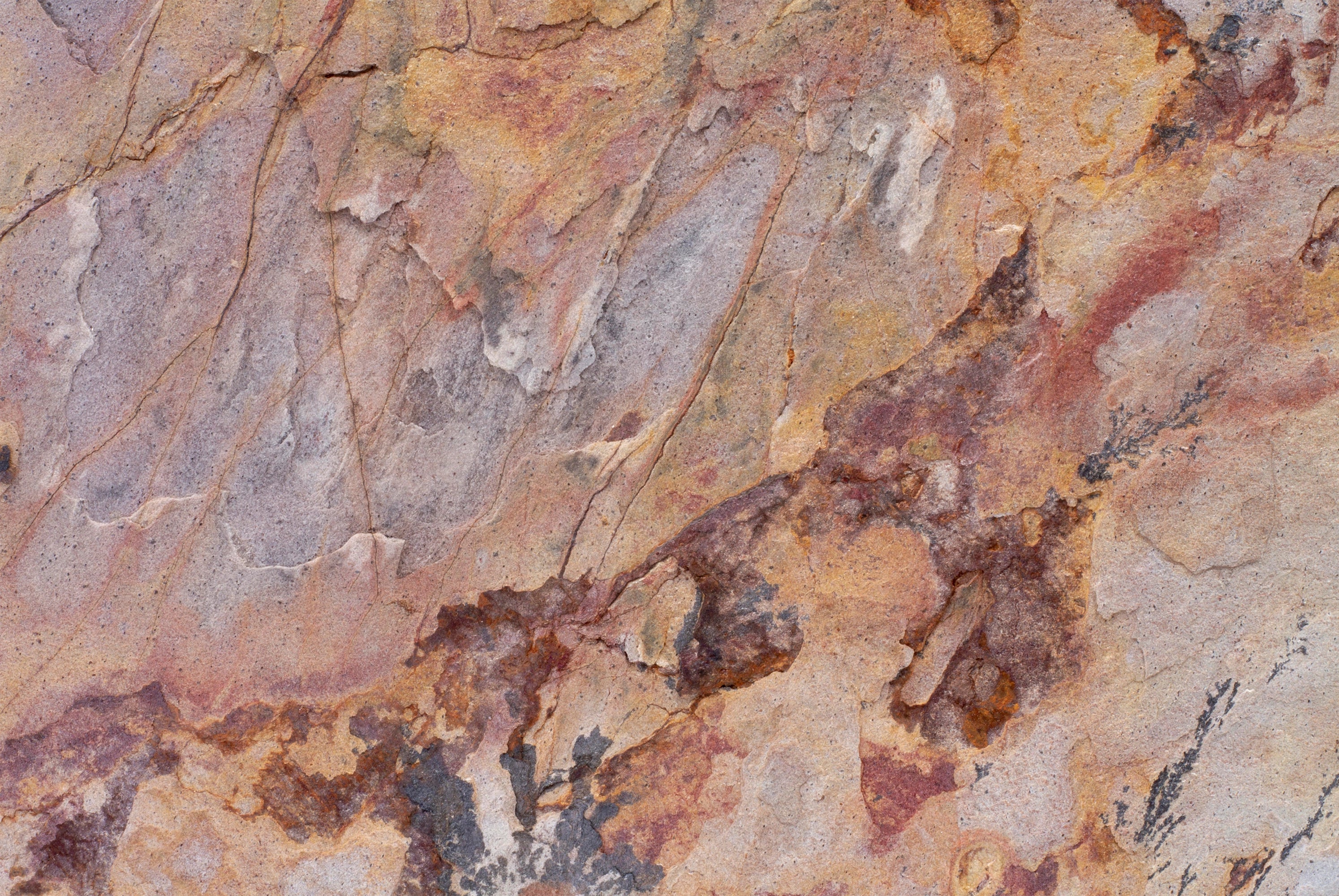 FX‑129 Abstract Natural Stone flexible marble panel showcasing organic swirling layers of warm ochre, muted gray, and rust tones with realistic stone texture, by Dunya Home Design.