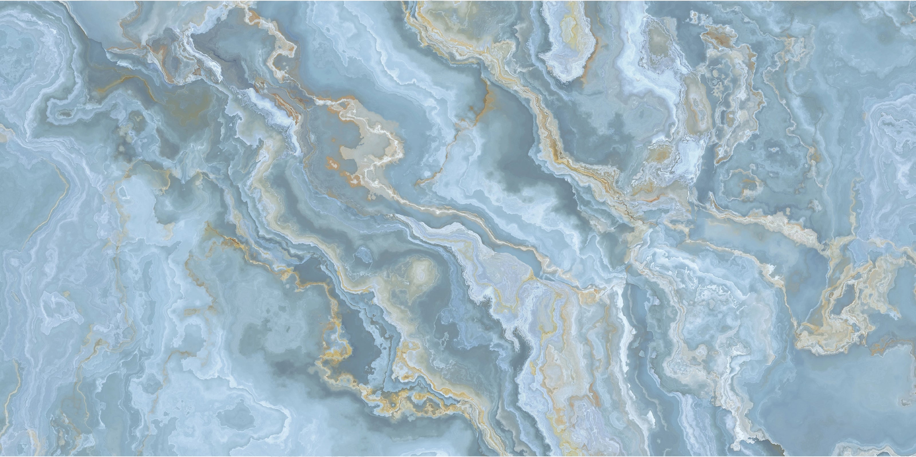 FX‑132 Ocean Crest Marble flexible marble panel showcasing soothing ocean‑blue and soft gray swirling onyx patterns highlighted with subtle sandy beige accents, by Dunya Home Design.