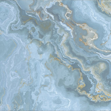 FX‑132 Ocean Crest Marble flexible marble panel showcasing soothing ocean‑blue and soft gray swirling onyx patterns highlighted with subtle sandy beige accents, by Dunya Home Design.