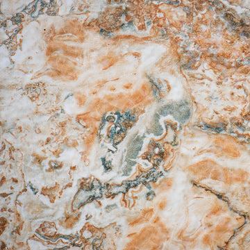 “FX‑147 Rust Tide Marble” flexible panel by Dunya Home Design: an abstract marble pattern in creamy white with swirling patches of rust orange, burnished copper, and silvery gray that blend in fluid, tide‑like currents across the surface.