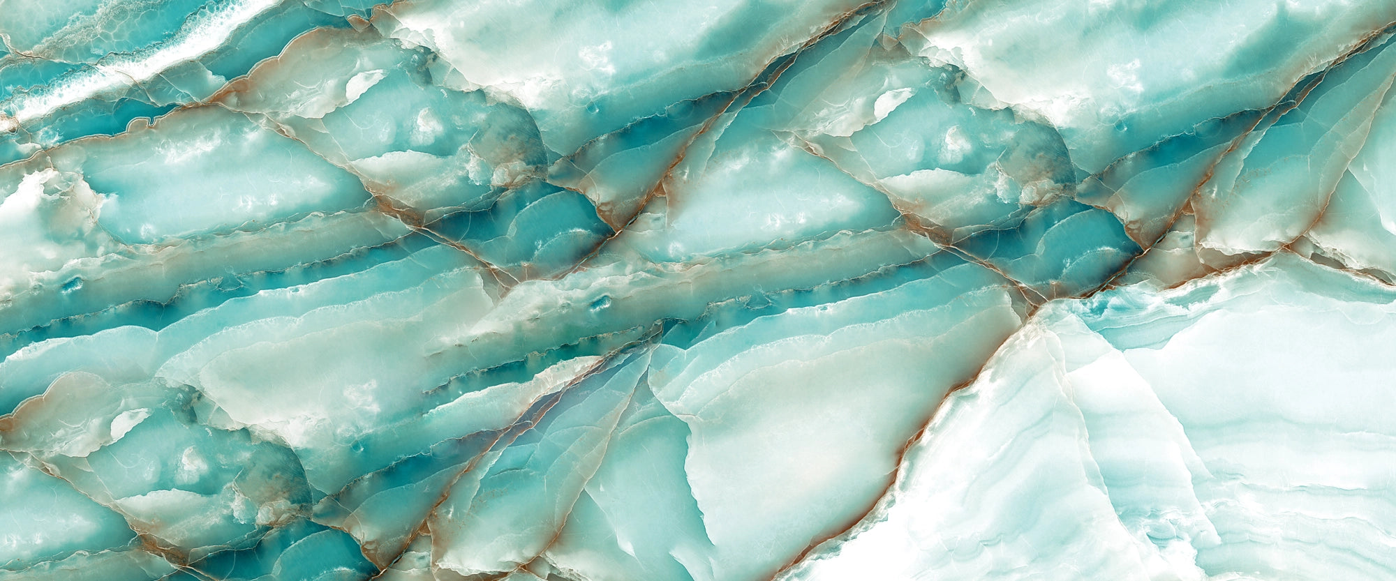 Soft light blue marble with delicate white and golden veining — FX84 Onyx Light Blue by Dunya Home Design.