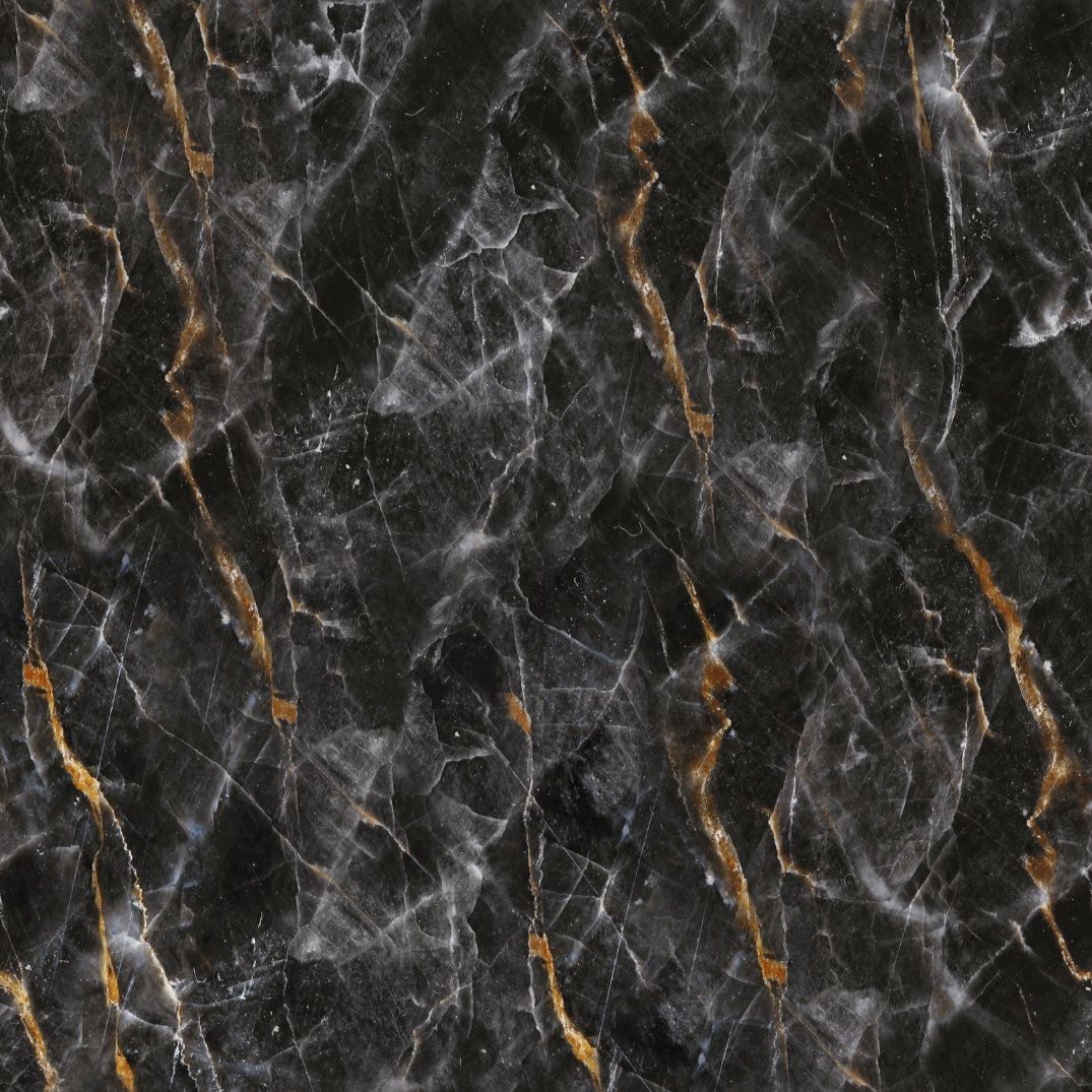Black marble tile with gold veins on a white background