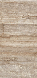 FX‑186 Savannah Stria Set flexible marble panel showcasing subtle horizontal bands in sandy beige and warm taupe tones with fine, natural striations and light textural veining, by Dunya Home Design.