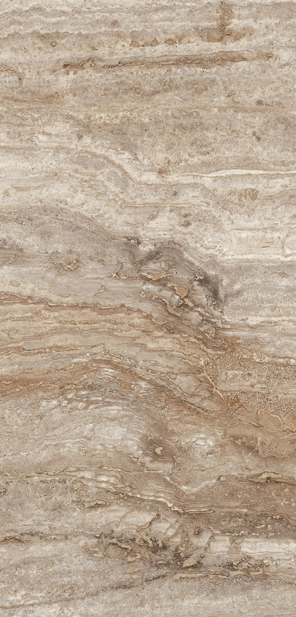 FX‑186 Savannah Stria Set flexible marble panel showcasing subtle horizontal bands in sandy beige and warm taupe tones with fine, natural striations and light textural veining, by Dunya Home Design.