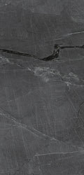 FX‑187 Midnight Rift Set flexible marble panel showcasing a deep charcoal‑black background with subtle slate‑grey texture and striking jagged white and silver-grey fissures that evoke the look of a dramatic nighttime rift, by Dunya Home Design.