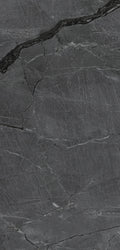 FX‑187 Midnight Rift Set flexible marble panel showcasing a deep charcoal‑black background with subtle slate‑grey texture and striking jagged white and silver-grey fissures that evoke the look of a dramatic nighttime rift, by Dunya Home Design.