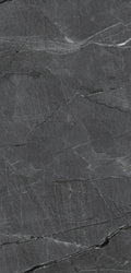 FX‑187 Midnight Rift Set flexible marble panel showcasing a deep charcoal‑black background with subtle slate‑grey texture and striking jagged white and silver-grey fissures that evoke the look of a dramatic nighttime rift, by Dunya Home Design.