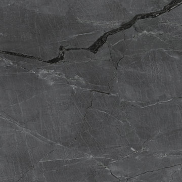 FX‑187 Midnight Rift Set flexible marble panel showcasing a deep charcoal‑black background with subtle slate‑grey texture and striking jagged white and silver-grey fissures that evoke the look of a dramatic nighttime rift, by Dunya Home Design.