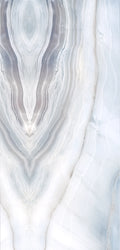 FX‑188 Glacial Mirage Set flexible marble panel showcasing a luminous white background with soft, translucent ice‑blue and silvery‑grey striations forming a mirrored, crystalline pattern reminiscent of frozen layers, by Dunya Home Design.