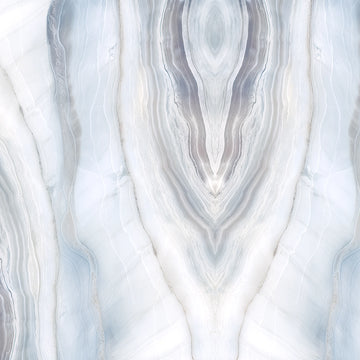 FX‑188 Glacial Mirage Set flexible marble panel showcasing a luminous white background with soft, translucent ice‑blue and silvery‑grey striations forming a mirrored, crystalline pattern reminiscent of frozen layers, by Dunya Home Design.