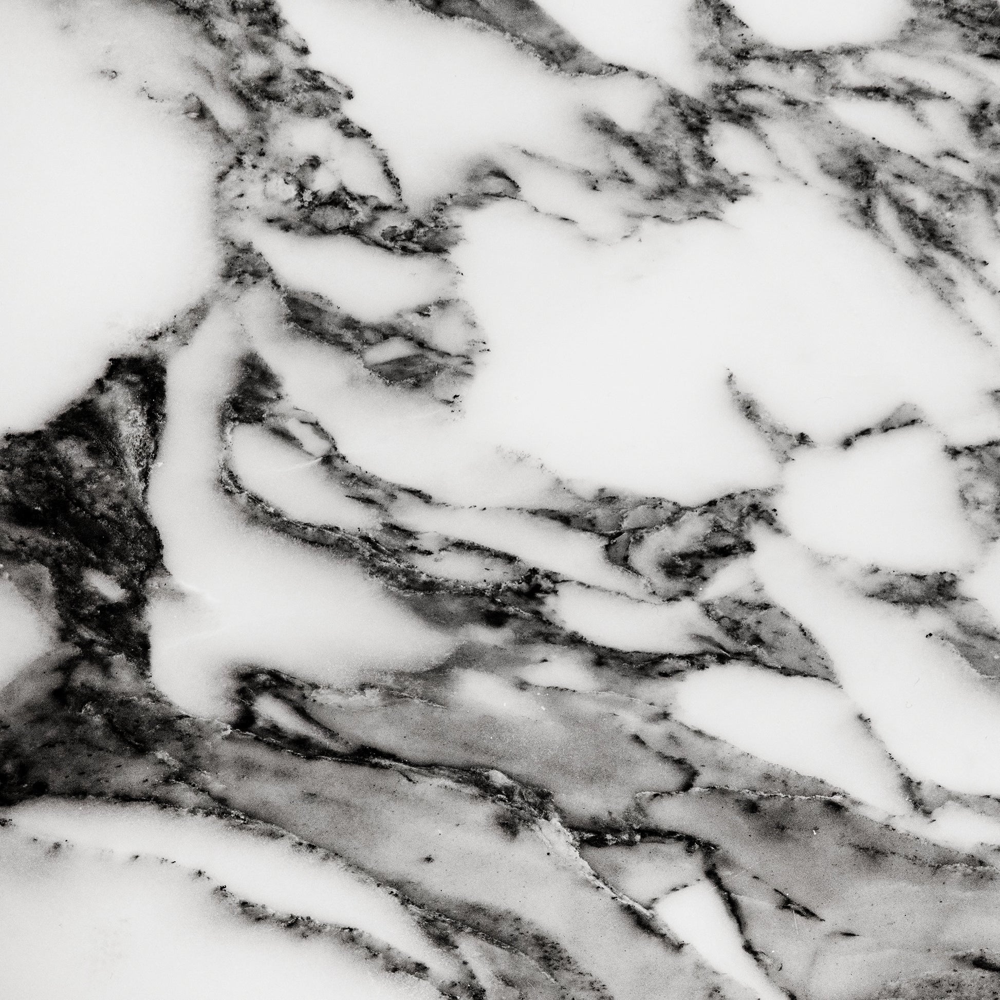 FX ‑ 158 Black Veined White Marble flexible marble panel showcasing a pristine white background crisscrossed with bold charcoal‑gray veining reminiscent of fine ink strokes, by Dunya Home Design.