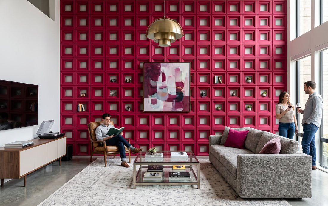 Framed Square Open-Cut 3D Wall Panel – Crimson Red PUDNYA013