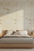 Bedroom with wooden bed and light-colored wall