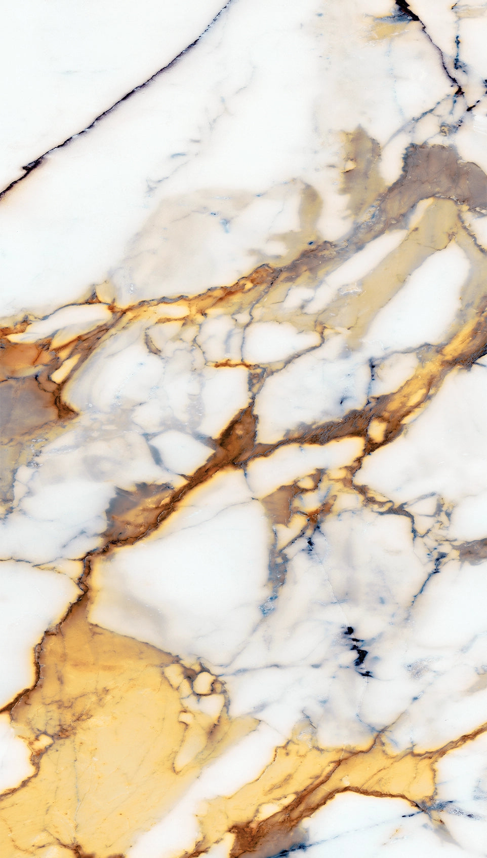 FX‑025 Gold Veined Calacatta flexible marble panel close‑up showcasing a crisp white base with dramatic shimmering gold and soft gray vein patterns, by Dunya Home Design