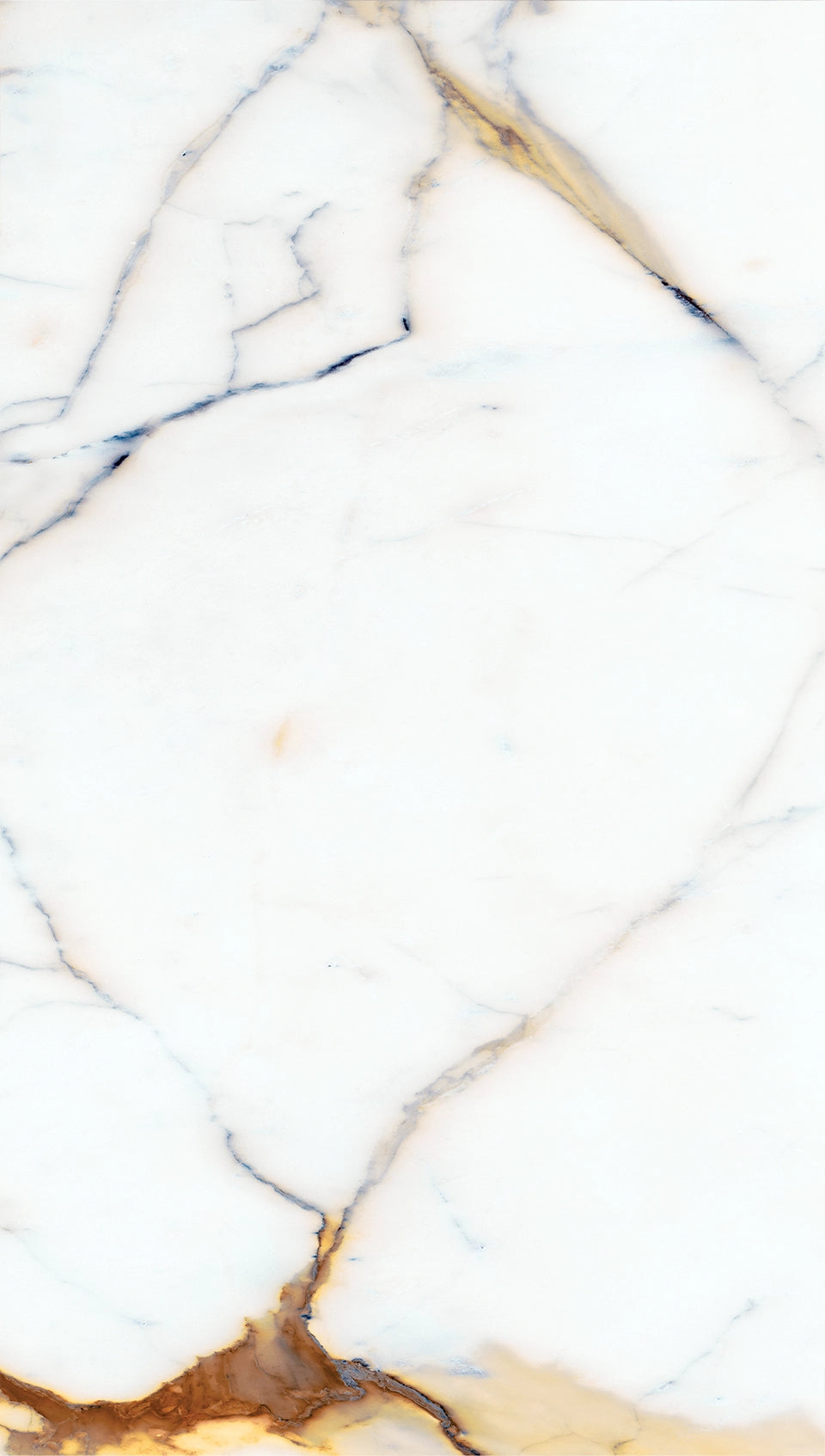 FX‑025 Gold Veined Calacatta flexible marble panel close‑up showcasing a crisp white base with dramatic shimmering gold and soft gray vein patterns, by Dunya Home Design