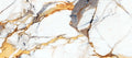 FX‑025 Gold Veined Calacatta flexible marble panel close‑up showcasing a crisp white base with dramatic shimmering gold and soft gray vein patterns, by Dunya Home Design