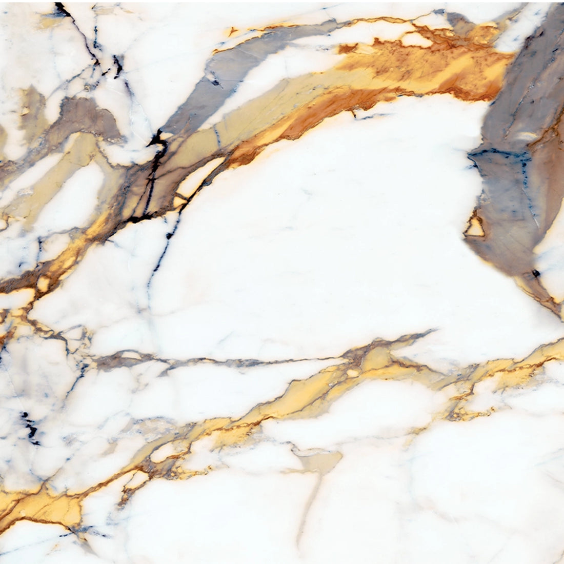 FX‑025 Gold Veined Calacatta flexible marble panel close‑up showcasing a crisp white base with dramatic shimmering gold and soft gray vein patterns, by Dunya Home Design