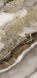 FX‑039 Calacatta Light Brown flexible marble panel showcasing rich light brown and taupe veins sweeping across a soft white background with subtle cream and gray accents, by Dunya Home Design