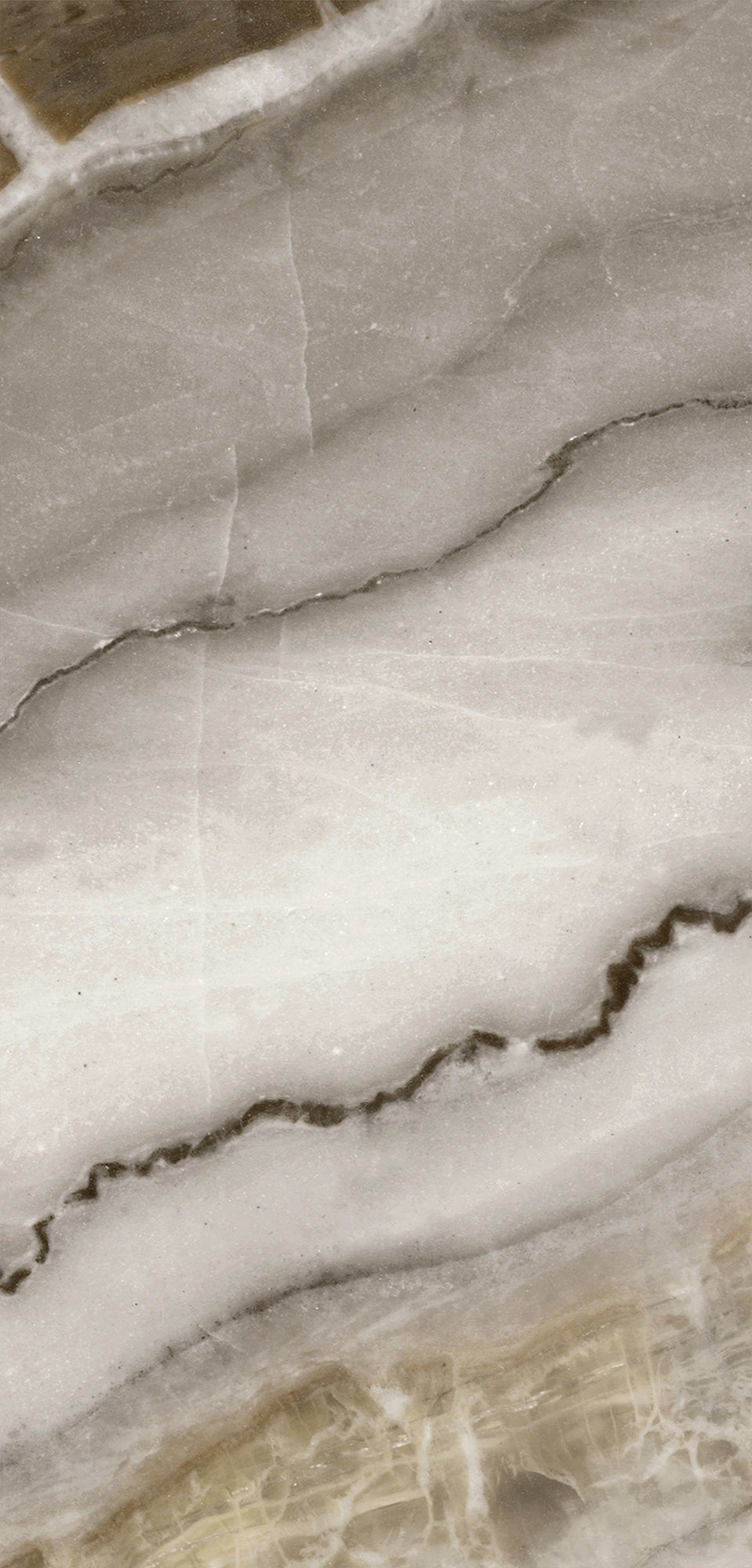 FX‑039 Calacatta Light Brown flexible marble panel showcasing rich light brown and taupe veins sweeping across a soft white background with subtle cream and gray accents, by Dunya Home Design