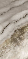 FX‑039 Calacatta Light Brown flexible marble panel showcasing rich light brown and taupe veins sweeping across a soft white background with subtle cream and gray accents, by Dunya Home Design