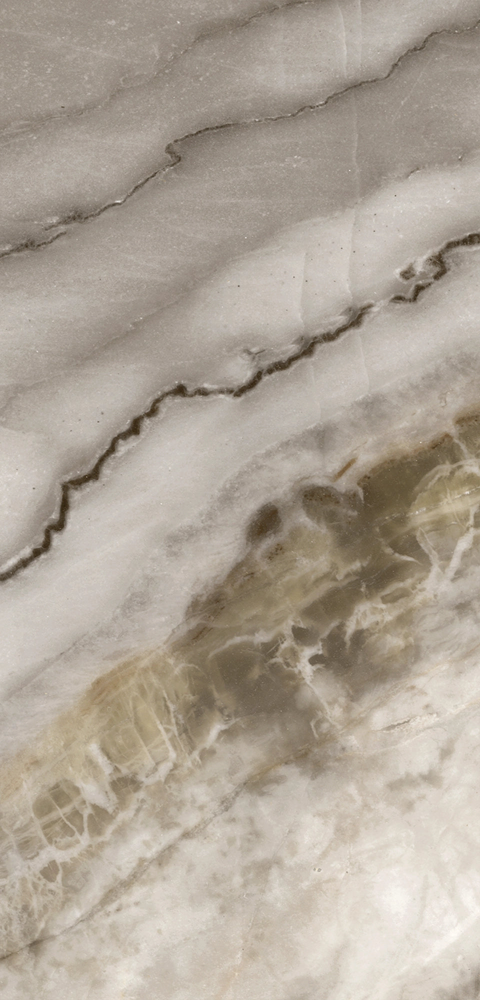 FX‑039 Calacatta Light Brown flexible marble panel showcasing rich light brown and taupe veins sweeping across a soft white background with subtle cream and gray accents, by Dunya Home Design