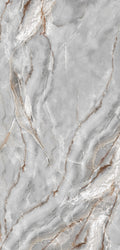 FX‑077 Luxury Grey Onyx flexible marble panel showcasing swirling smoky grey onyx patterns with delicate white cloud‑like inclusions and subtle warm beige veins, by Dunya Home Design.