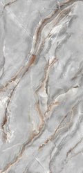 FX‑077 Luxury Grey Onyx flexible marble panel showcasing swirling smoky grey onyx patterns with delicate white cloud‑like inclusions and subtle warm beige veins, by Dunya Home Design.