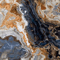 FX‑106 Blue Ember Onyx flexible marble panel showcasing dynamic swirling deep blue and ember-orange onyx veins layered with soft gray and white crystalline accents, by Dunya Home Design.