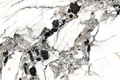 Veroli Mix flexible marble panel showcasing a crisp white base with bold irregular black veining, delicate gray marbling textures, and subtle metallic gold accents, by Dunya Home Design.