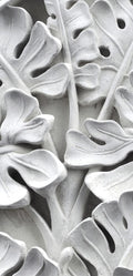 FX‑111 Ceramic Leaf Motif flexible marble panel featuring embossed white ceramic‑inspired tropical leaf and flower relief patterns with fine surface texture, by Dunya Home Design.