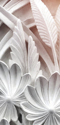 FX‑111 Ceramic Leaf Motif flexible marble panel featuring embossed white ceramic‑inspired tropical leaf and flower relief patterns with fine surface texture, by Dunya Home Design.