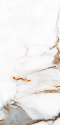 FX‑122 Ember Vein Marble flexible marble panel showcasing a bright white base with bold ember‑orange and warm gray vein patterns mimicking molten marble flows, by Dunya Home Design.