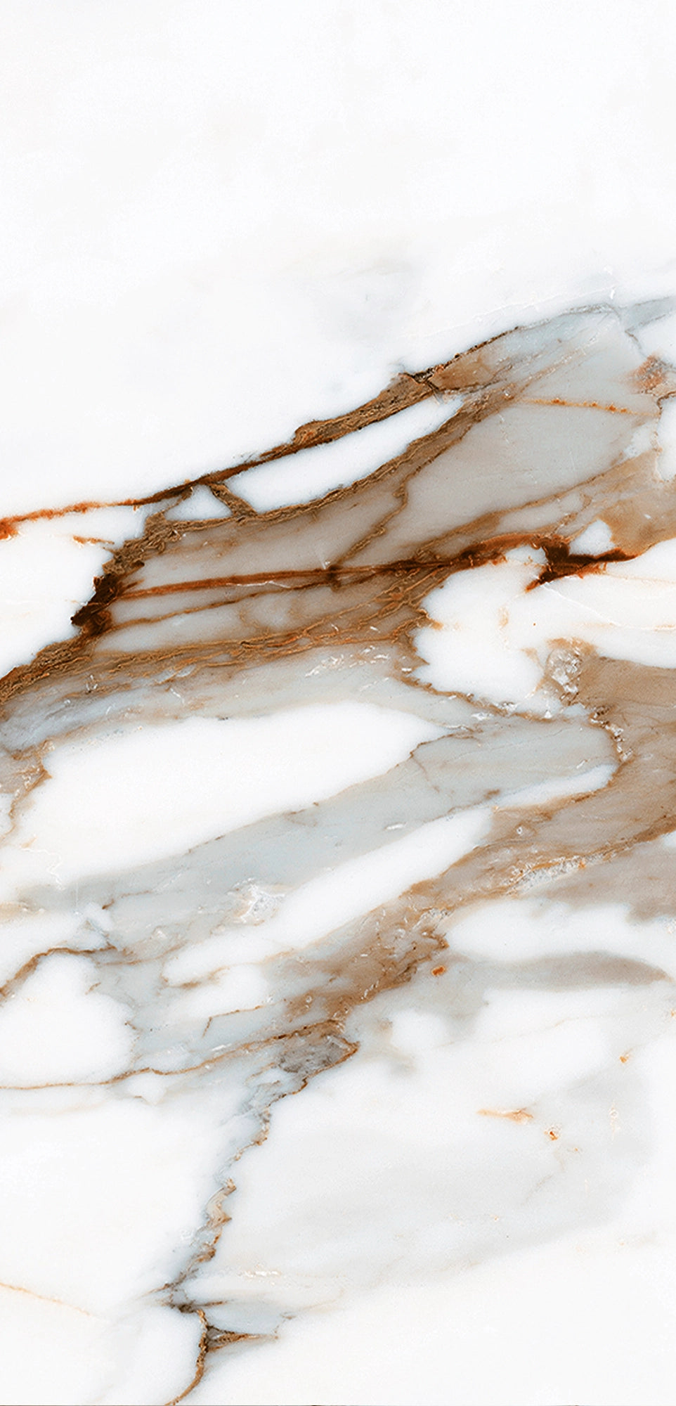 FX‑122 Ember Vein Marble flexible marble panel showcasing a bright white base with bold ember‑orange and warm gray vein patterns mimicking molten marble flows, by Dunya Home Design.