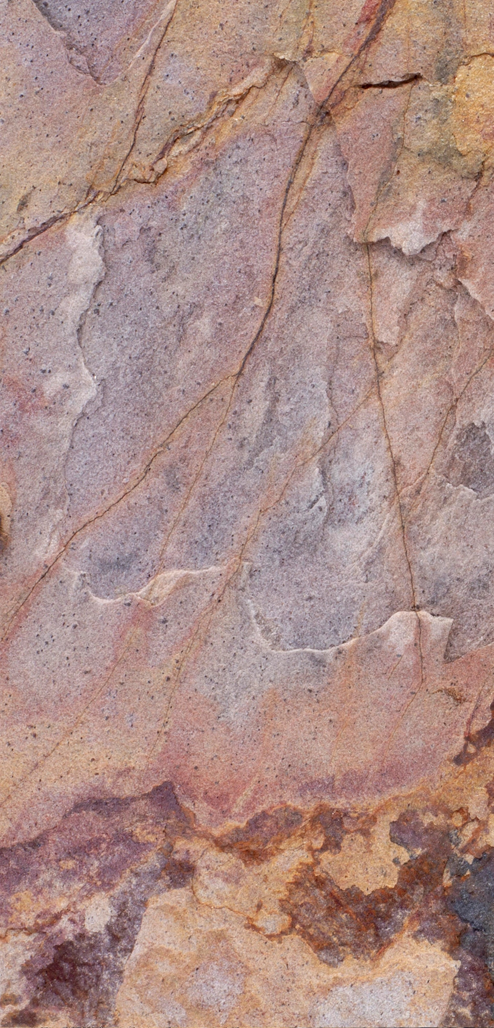 FX‑129 Abstract Natural Stone flexible marble panel showcasing organic swirling layers of warm ochre, muted gray, and rust tones with realistic stone texture, by Dunya Home Design.