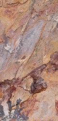 FX‑129 Abstract Natural Stone flexible marble panel showcasing organic swirling layers of warm ochre, muted gray, and rust tones with realistic stone texture, by Dunya Home Design.