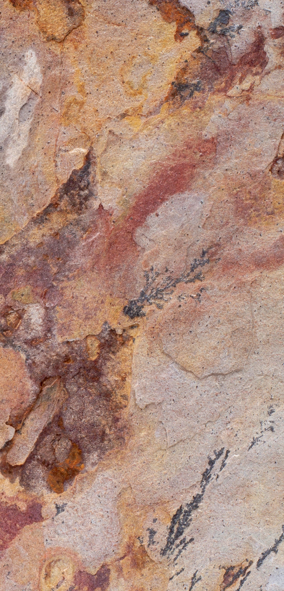 FX‑129 Abstract Natural Stone flexible marble panel showcasing organic swirling layers of warm ochre, muted gray, and rust tones with realistic stone texture, by Dunya Home Design.