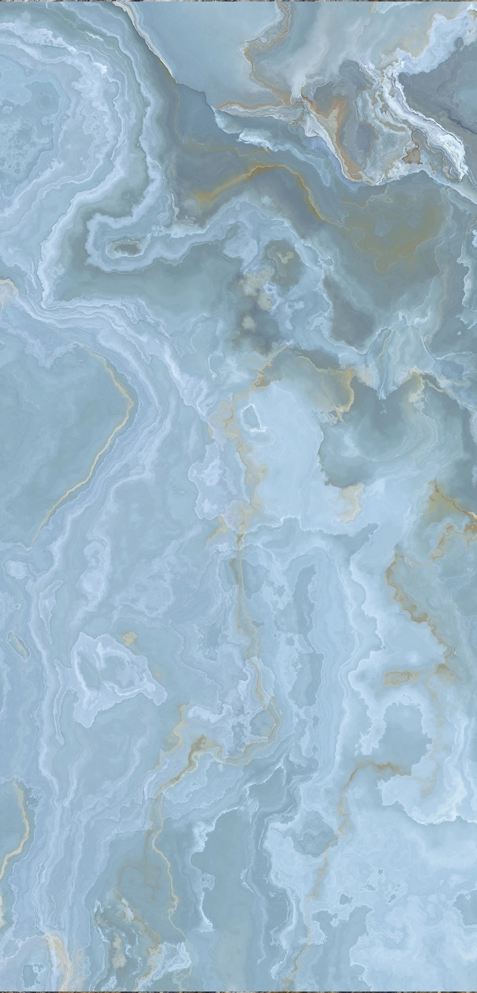 FX‑132 Ocean Crest Marble flexible marble panel showcasing soothing ocean‑blue and soft gray swirling onyx patterns highlighted with subtle sandy beige accents, by Dunya Home Design.