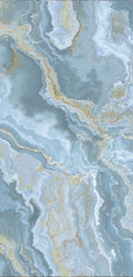 FX‑132 Ocean Crest Marble flexible marble panel showcasing soothing ocean‑blue and soft gray swirling onyx patterns highlighted with subtle sandy beige accents, by Dunya Home Design.