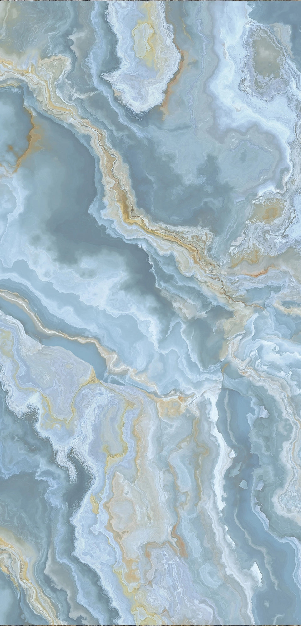 FX‑132 Ocean Crest Marble flexible marble panel showcasing soothing ocean‑blue and soft gray swirling onyx patterns highlighted with subtle sandy beige accents, by Dunya Home Design.