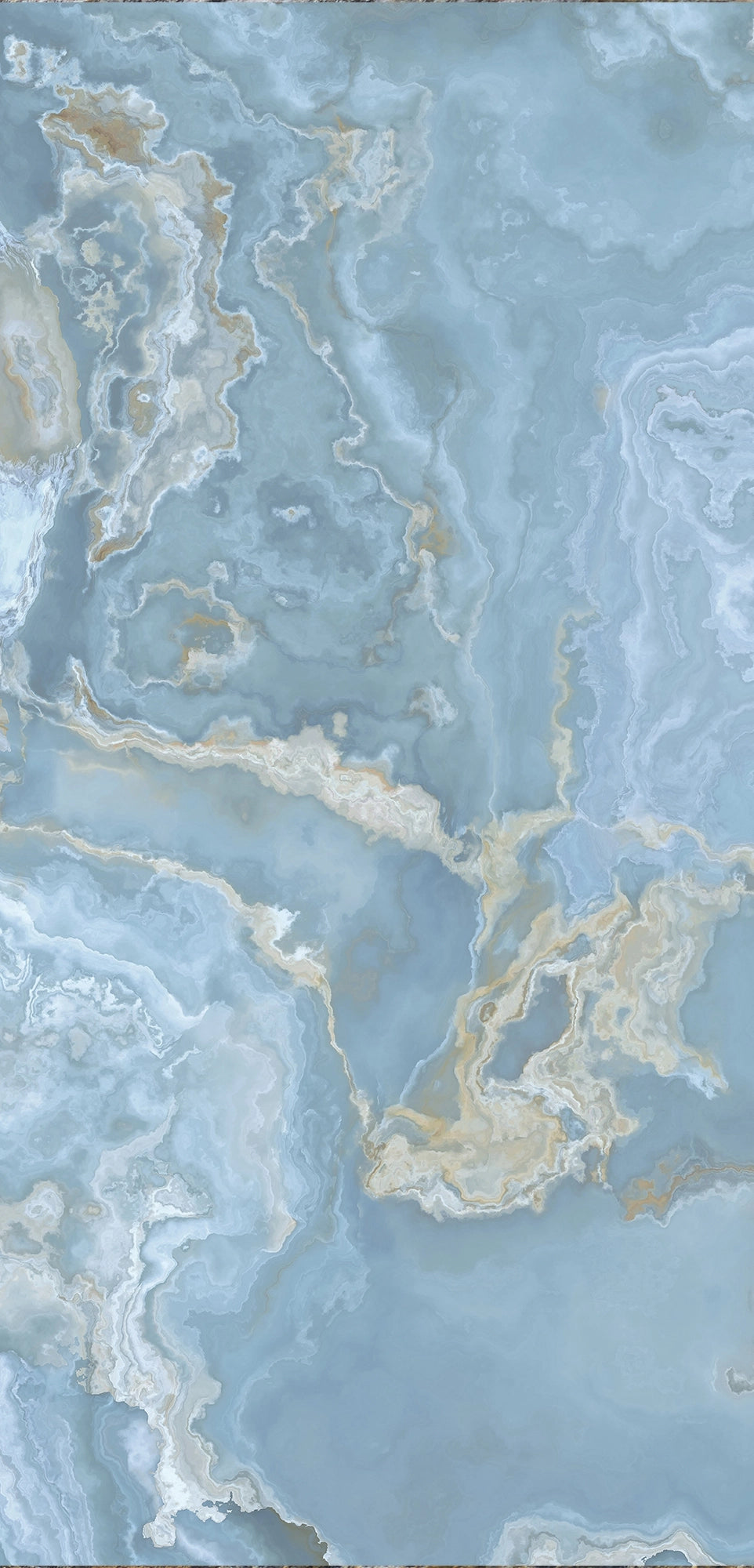 FX‑132 Ocean Crest Marble flexible marble panel showcasing soothing ocean‑blue and soft gray swirling onyx patterns highlighted with subtle sandy beige accents, by Dunya Home Design.