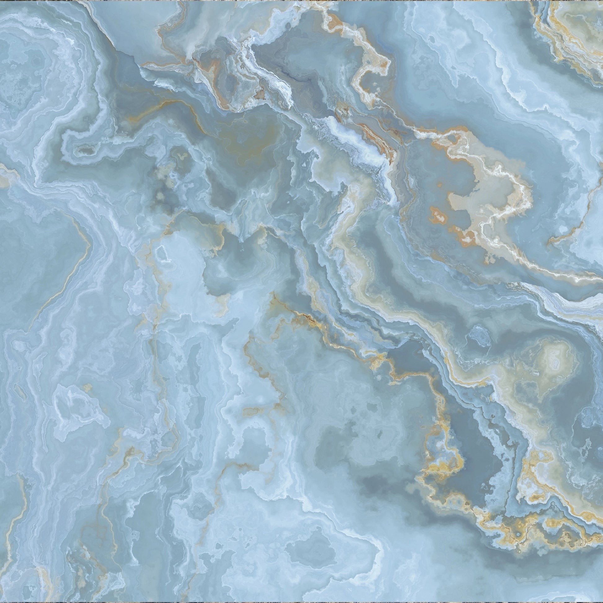 FX‑132 Ocean Crest Marble flexible marble panel showcasing soothing ocean‑blue and soft gray swirling onyx patterns highlighted with subtle sandy beige accents, by Dunya Home Design.