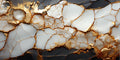 FX‑133 Golden Fracture Marble flexible marble panel showcasing irregular white crystalline fragments set against deep black zones, linked by vivid metallic gold vein fractures, by Dunya Home Design.