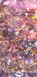 FX ‑ 135 Blush Nebula Marble flexible marble panel showcasing shimmering blush‑pink crystalline fragments interspersed with metallic gold veins and iridescent blue highlights, by Dunya Home Design.
