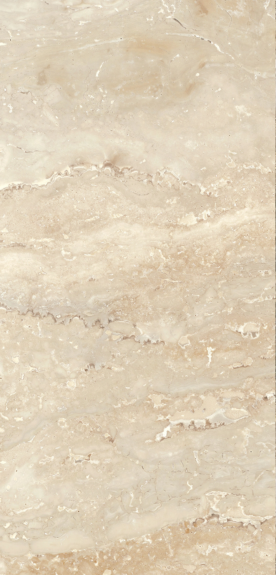 FX ‑ 171 Desert Vein Travertine Marble flexible marble panel showcasing a warm ivory‑beige background gently banded with soft sandy‑ochre veins, featuring natural pitted textures and subtle striations that evoke windswept desert dunes, by Dunya Home Design.
