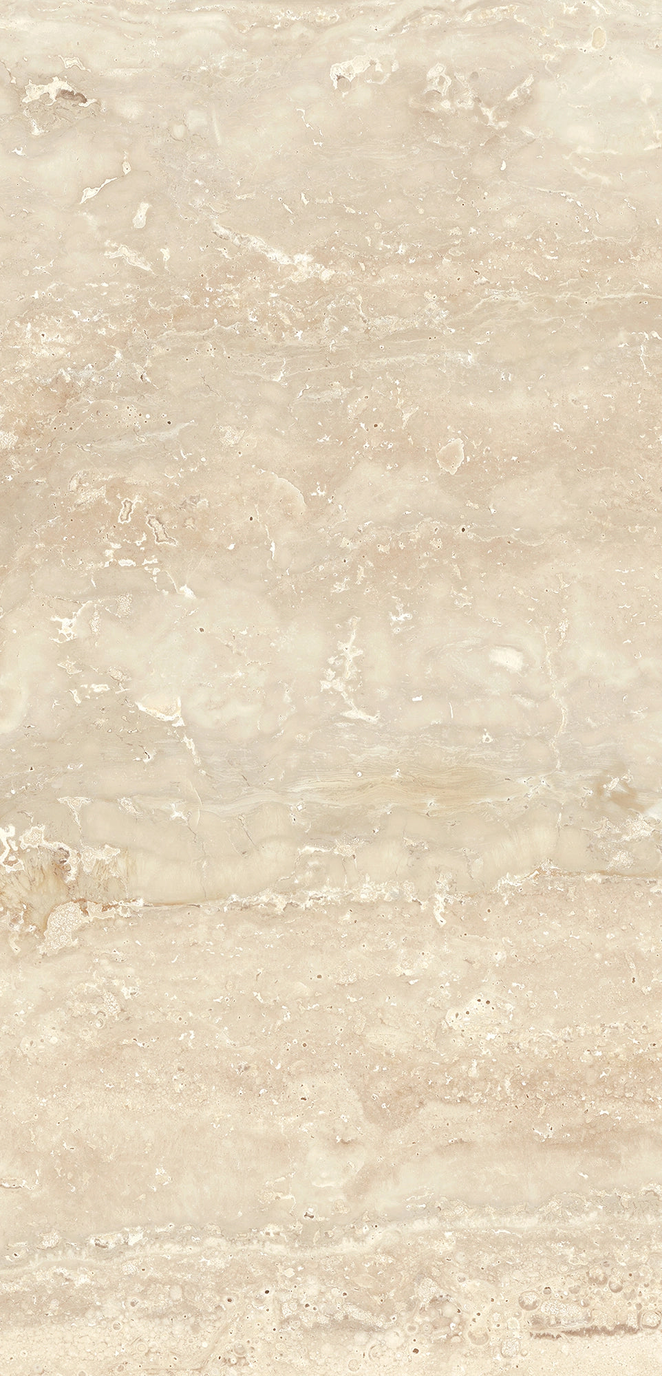 FX ‑ 171 Desert Vein Travertine Marble flexible marble panel showcasing a warm ivory‑beige background gently banded with soft sandy‑ochre veins, featuring natural pitted textures and subtle striations that evoke windswept desert dunes, by Dunya Home Design.