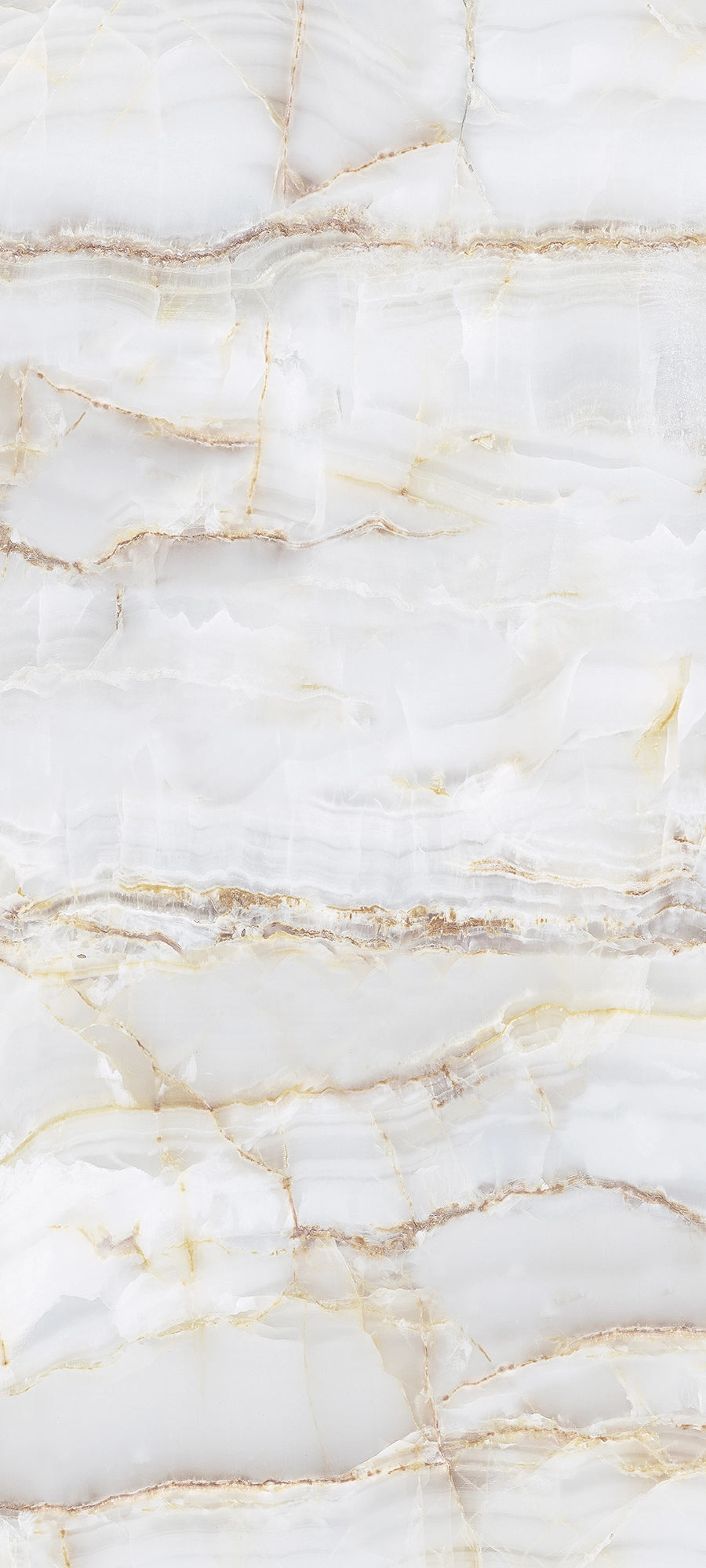 FX ‑ 173 Glacial Vein Marble flexible marble panel showcasing a crisp translucent white backdrop intersected by delicate gold and warm taupe veins that mimic ice‑fractured crevices, by Dunya Home Design.