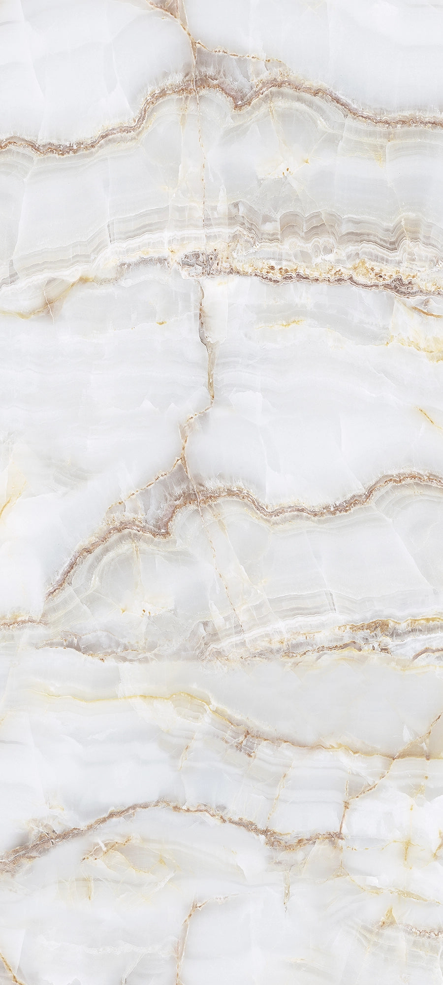FX ‑ 173 Glacial Vein Marble flexible marble panel showcasing a crisp translucent white backdrop intersected by delicate gold and warm taupe veins that mimic ice‑fractured crevices, by Dunya Home Design.