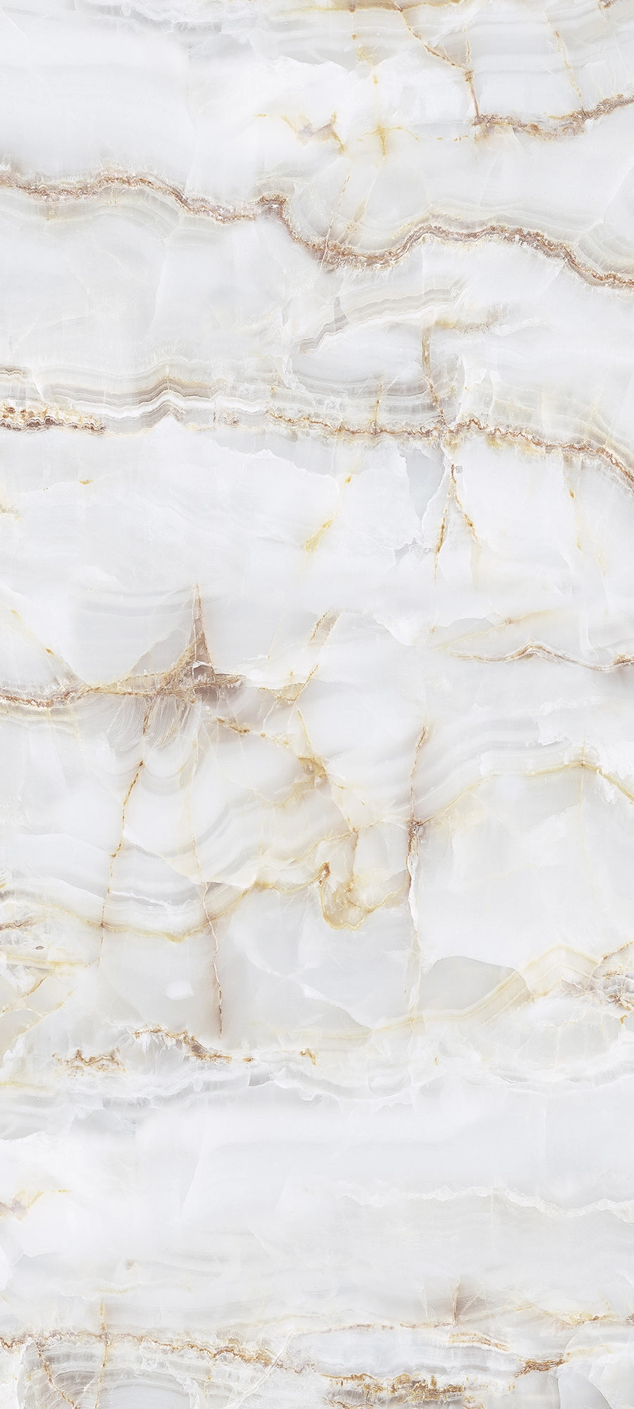 FX ‑ 173 Glacial Vein Marble flexible marble panel showcasing a crisp translucent white backdrop intersected by delicate gold and warm taupe veins that mimic ice‑fractured crevices, by Dunya Home Design.